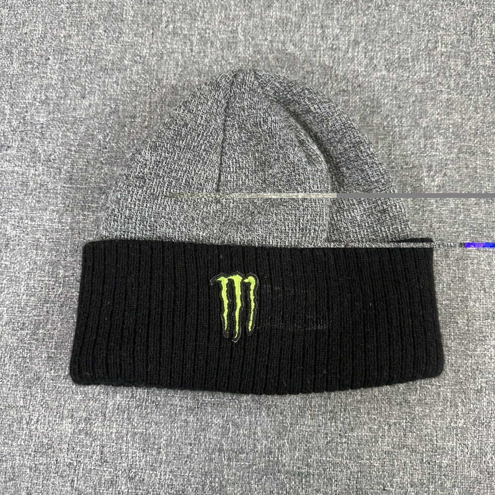 Monster Energy Knit Beanie Hat Gray‎ Black Winter Skull Cap AJM Canada